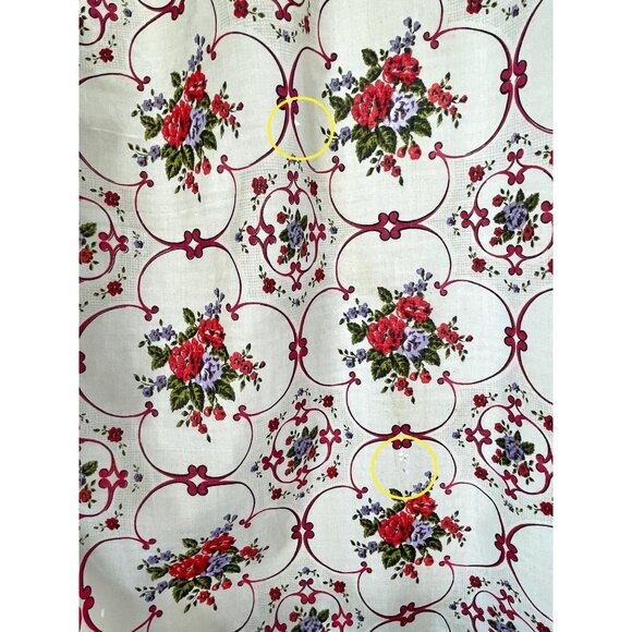 Vintage 60s curtains, pink medallions, Cabbage Roses provencal print, pair - Picture 4 of 10